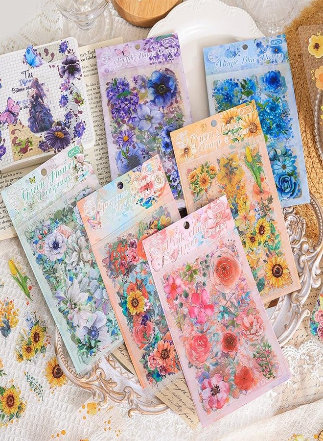 SAMVARDHAN Waterproof Floral Sticker Set - 36 Sheets, PET Material, Motivational Text,Decorative Flower & Butterfly Stickers for Scrapbooking, Journaling, DIY Crafts, Pack of 6 - Image 1